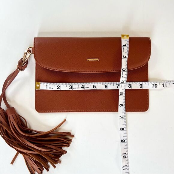 Loveook Cognac Brown Vegan Detachable Tassel Textured Snap Wristlet Clutch - Picture 6 of 8